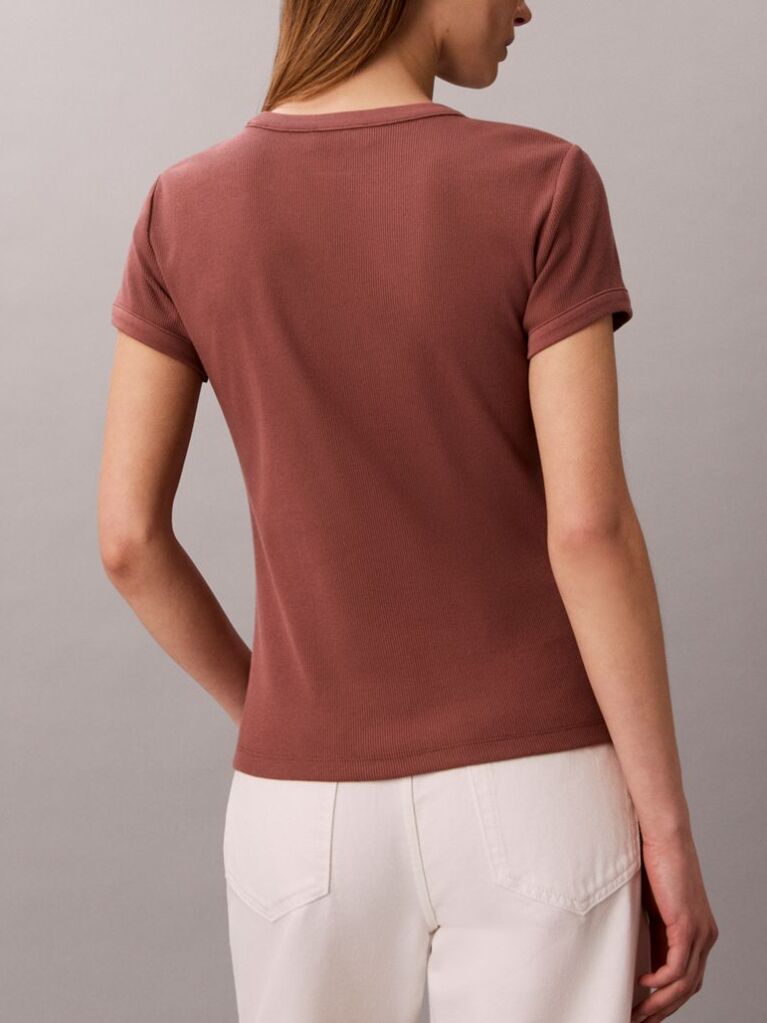 Brown Slim Ribbed Cotton Logo T-shirt  Women