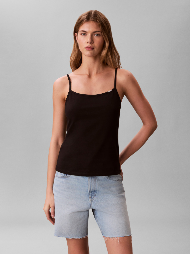 Negru Top Slim Din Bumbac Elastic Cu Bretele Subtiri  Femei