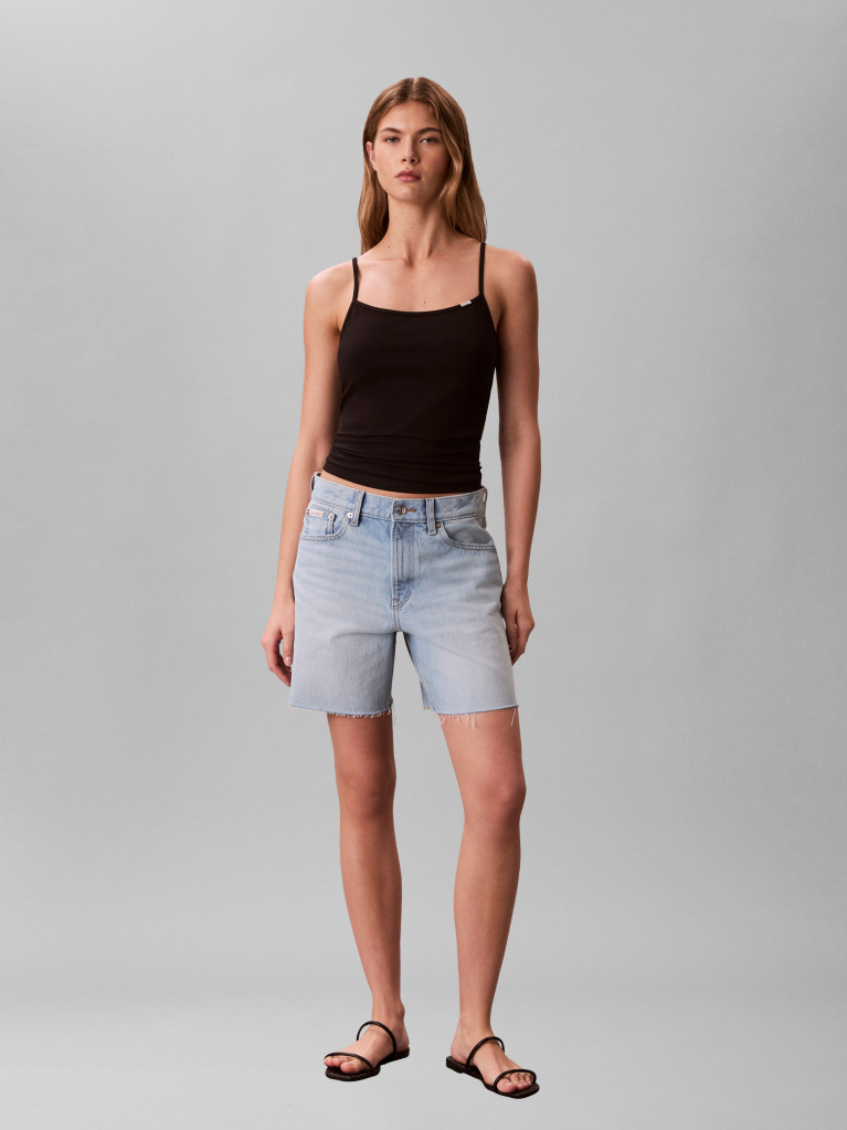 Negru Top Slim Din Bumbac Elastic Cu Bretele Subtiri  Femei