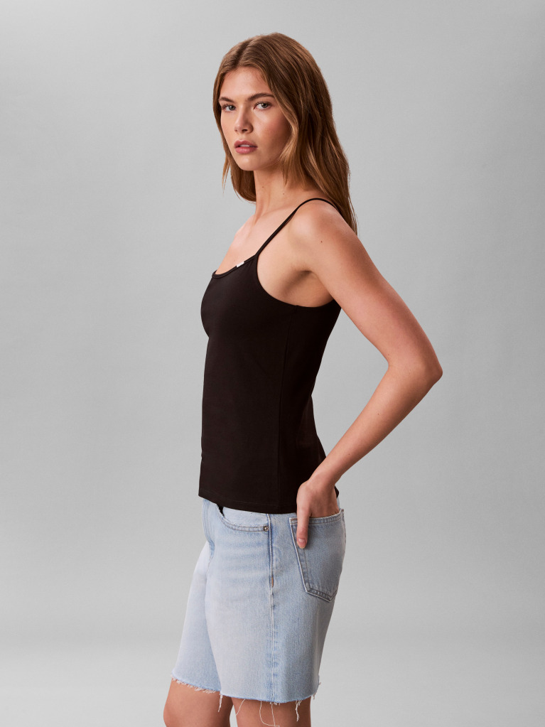 Negru Top Slim Din Bumbac Elastic Cu Bretele Subtiri  Femei