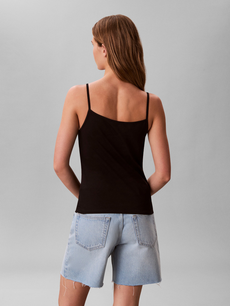Negru Top Slim Din Bumbac Elastic Cu Bretele Subtiri  Femei
