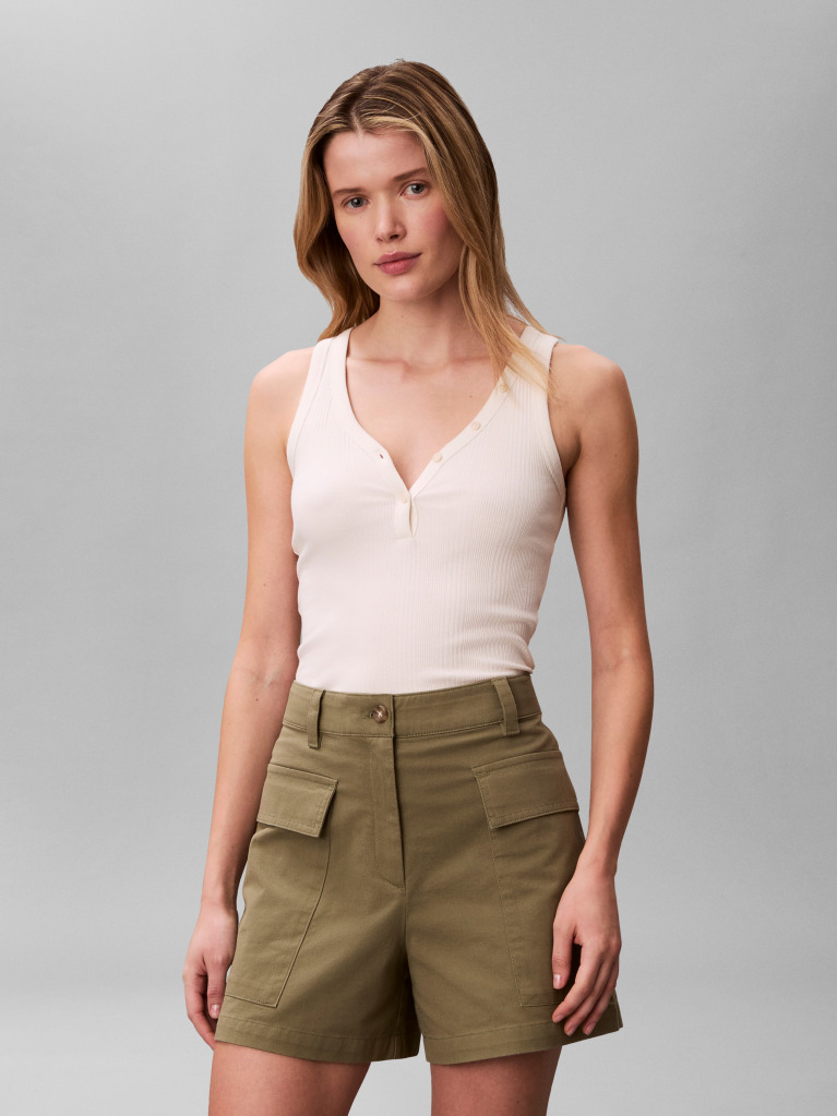 Green Cotton Twill Utility Shorts  Women