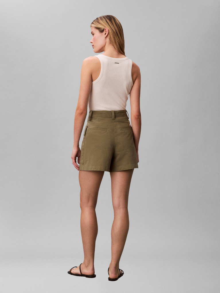 Green Cotton Twill Utility Shorts  Women