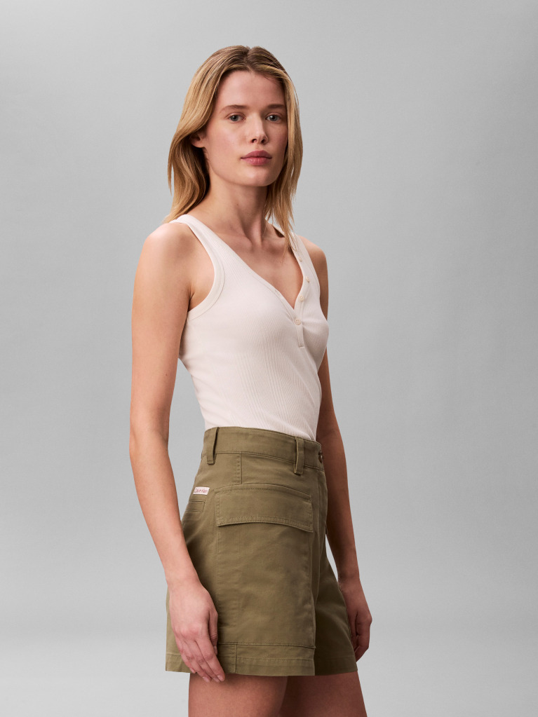 Green Cotton Twill Utility Shorts  Women