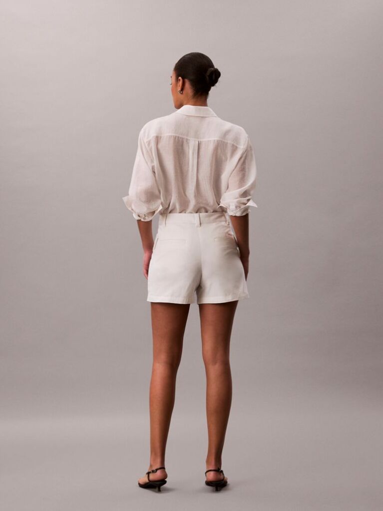 White Cotton Twill Utility Shorts  Women