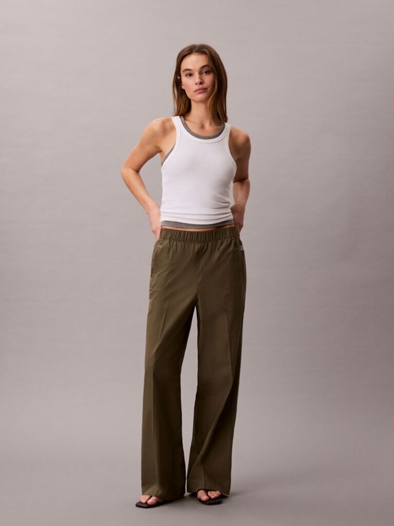 Bej Pantaloni Din Poplin De Bumbac  Femei