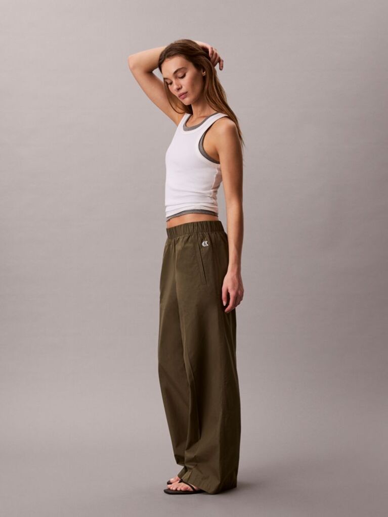 Bej Pantaloni Din Poplin De Bumbac  Femei