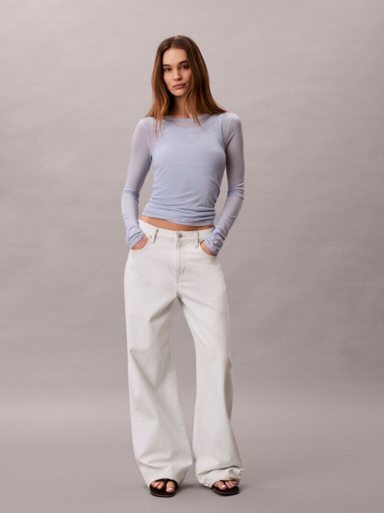 Alb Blugi Wide Leg  Femei
