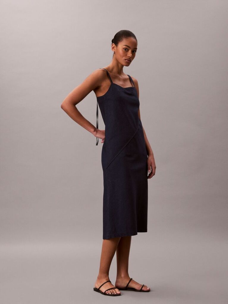 Albastru Rochie Din Denim Moale Cu Bretele Subtiri  Femei