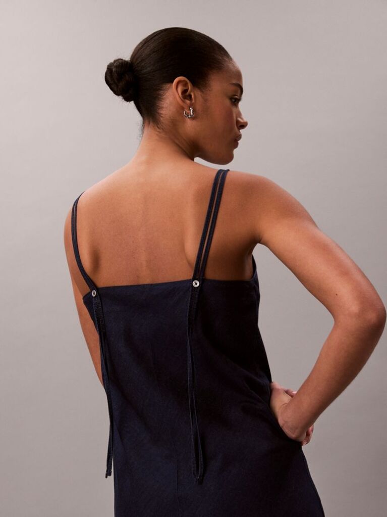 Albastru Rochie Din Denim Moale Cu Bretele Subtiri  Femei