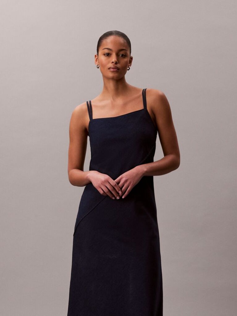 Albastru Rochie Din Denim Moale Cu Bretele Subtiri  Femei