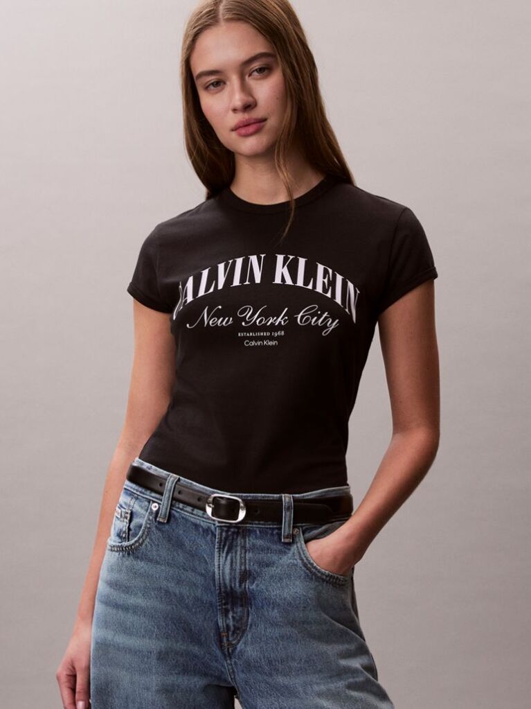 Negru Tricou Slim Cu Logo Varsity  Femei