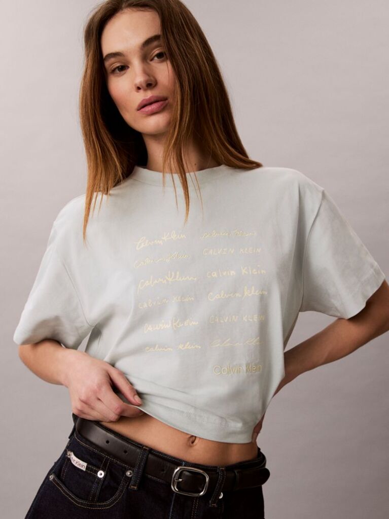 Grey Short Sleeve Cropped Boxy Graphic T-Shirt  Women