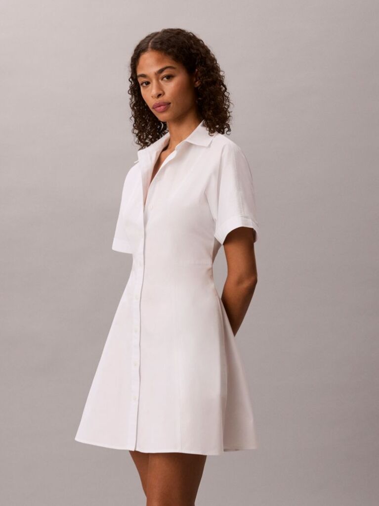 Alb Rochie Camasa Mini Din Poplin De Bumbac  Femei