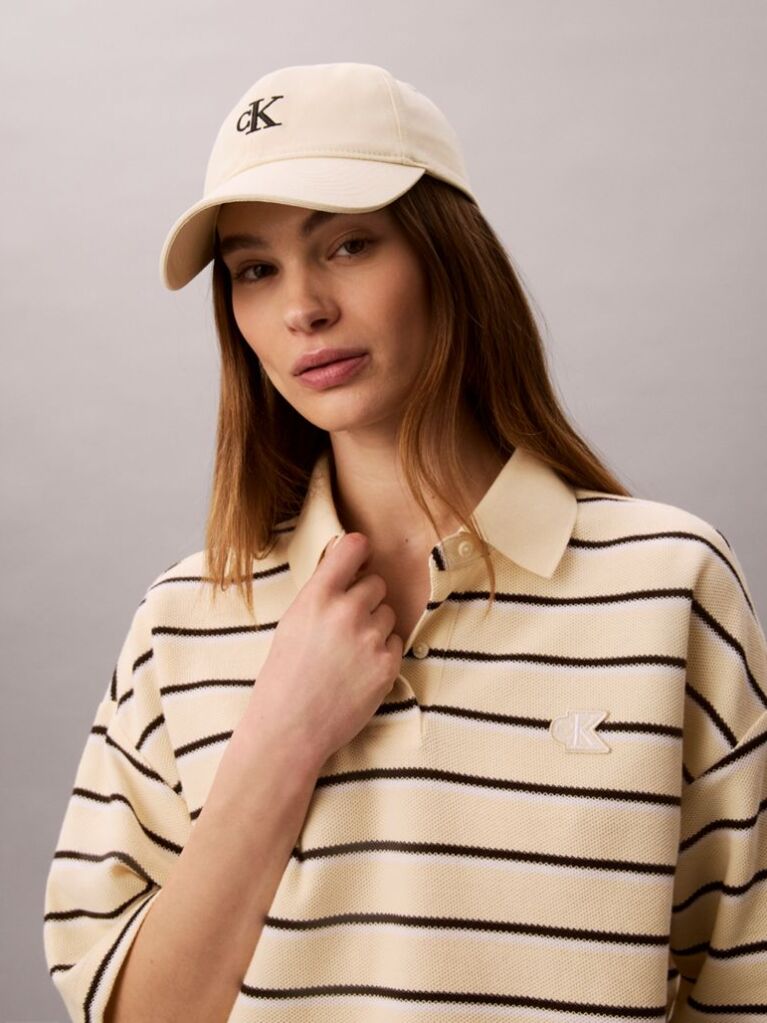 Bej Tricou Polo Scurt Cu Dungi Si Croiala Boxy  Femei