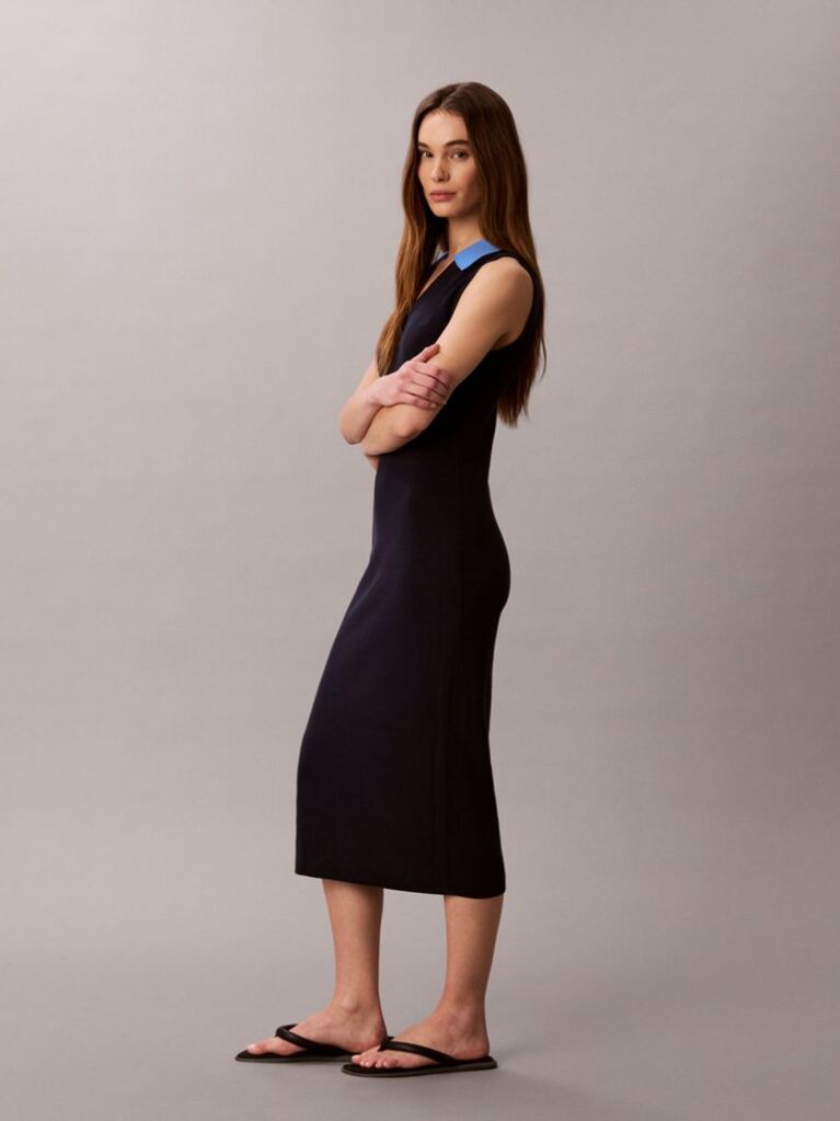 Albastru Rochie Polo Fara Maneci Din Bumbac Tricotat  Femei