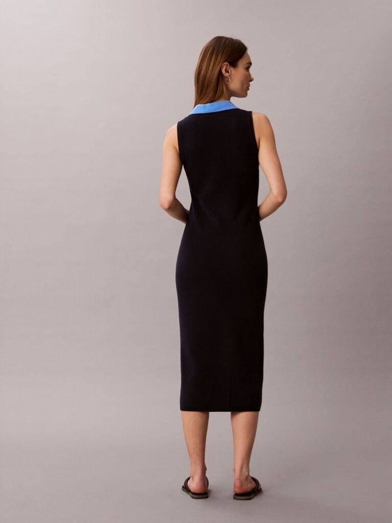 Albastru Rochie Polo Fara Maneci Din Bumbac Tricotat  Femei