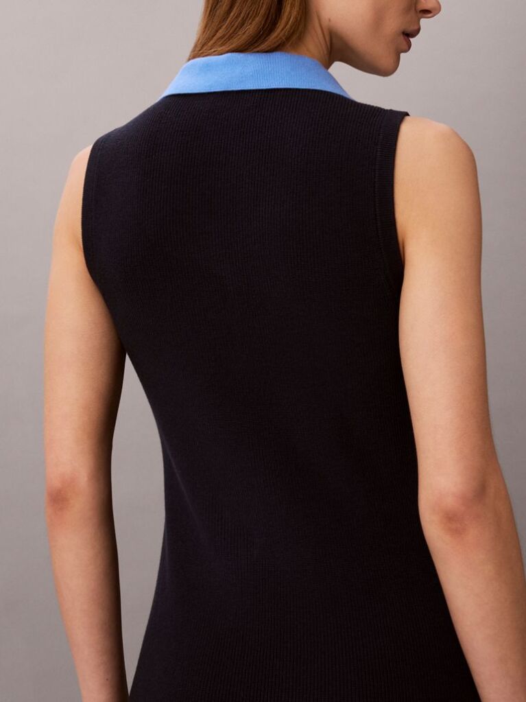 Albastru Rochie Polo Fara Maneci Din Bumbac Tricotat  Femei