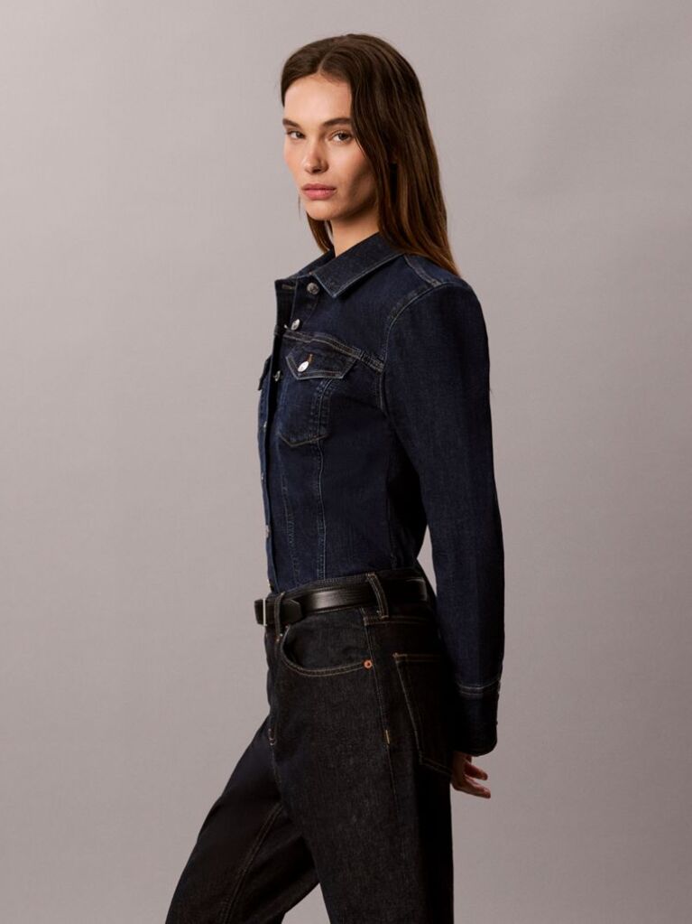 Denim Camasa Trucker Din Denim Sculpt Cu Nasturi  Femei