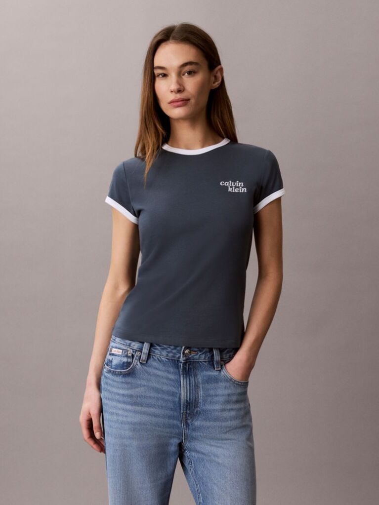 Albastru Tricou Ringer Cu Logo Brodat  Femei