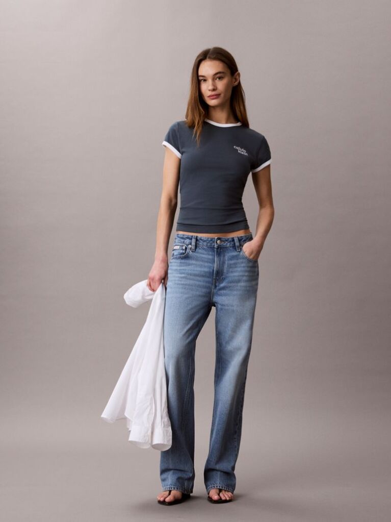 Albastru Tricou Ringer Cu Logo Brodat  Femei