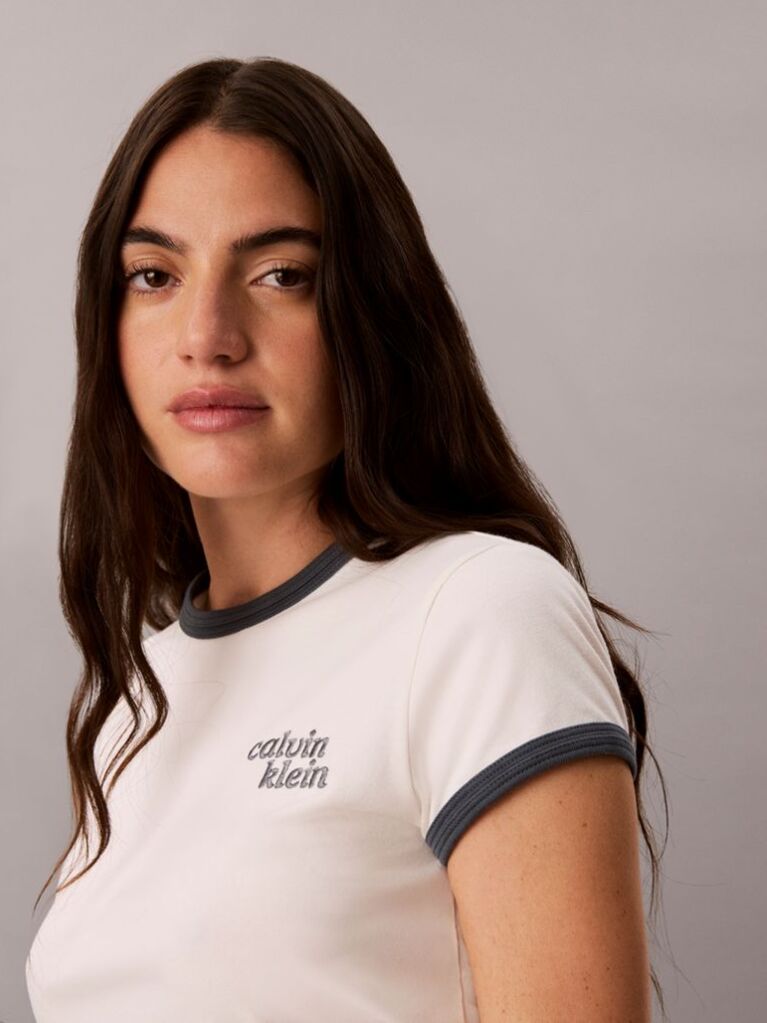 Alb Tricou Ringer Cu Logo Brodat  Femei