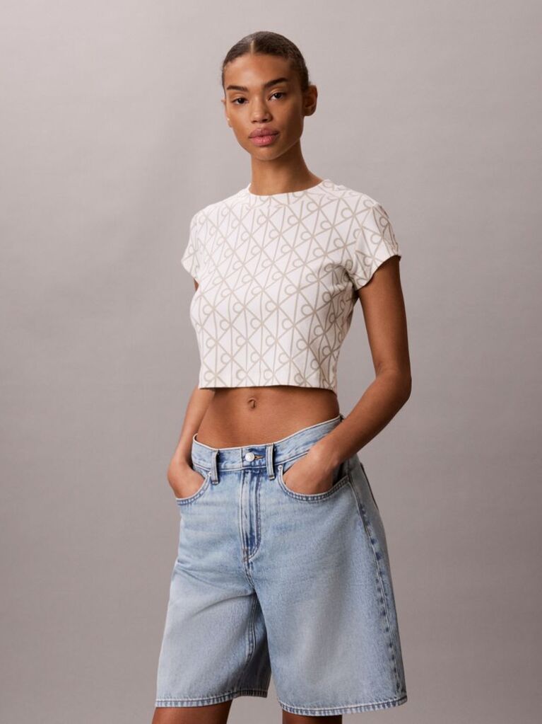 Alb Tricou Cropped Cu Imprimeu Emblema  Femei