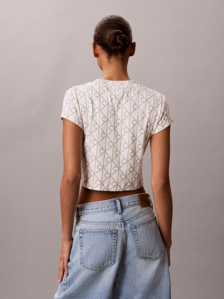 Alb Tricou Cropped Cu Imprimeu Emblema  Femei