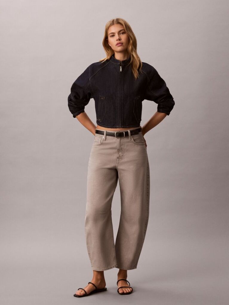 Gri Blugi Cu Croiala Barrel Si Lungime Cropped  Femei
