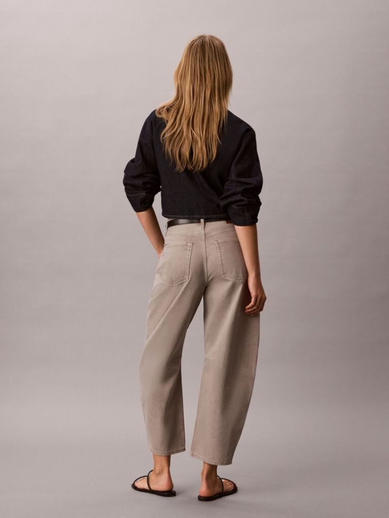 Gri Blugi Cu Croiala Barrel Si Lungime Cropped  Femei