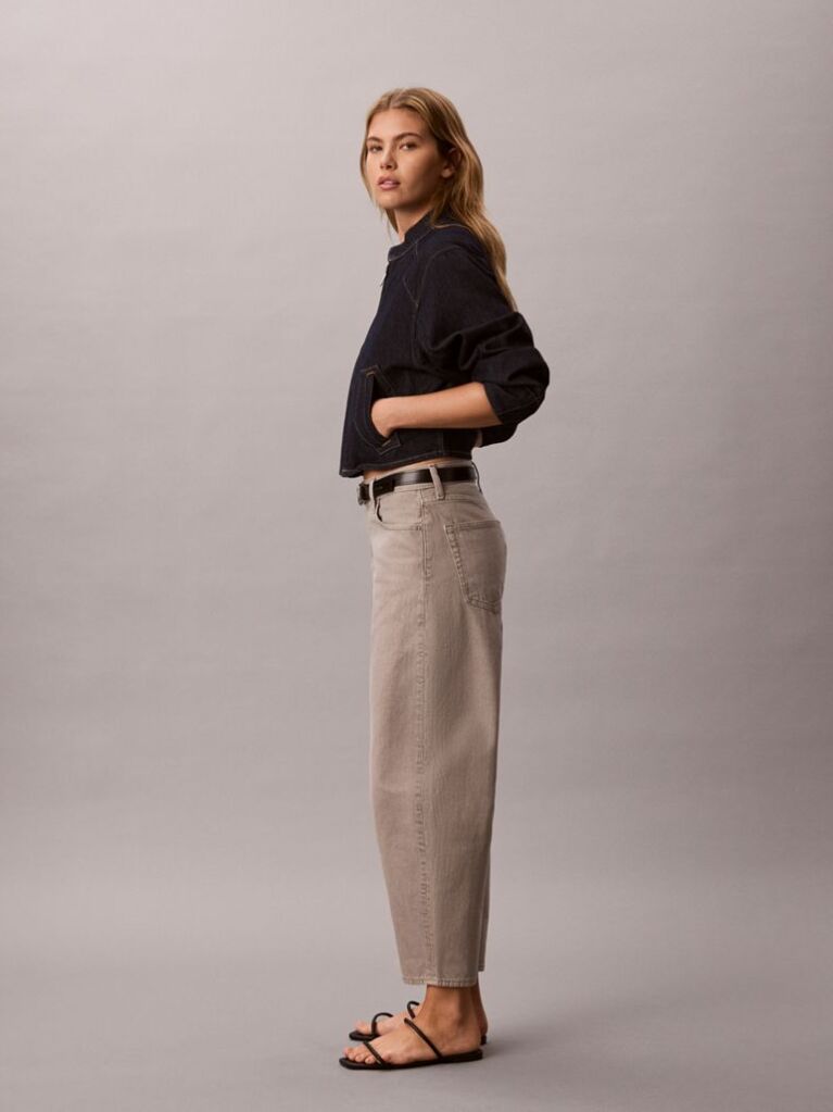Gri Blugi Cu Croiala Barrel Si Lungime Cropped  Femei