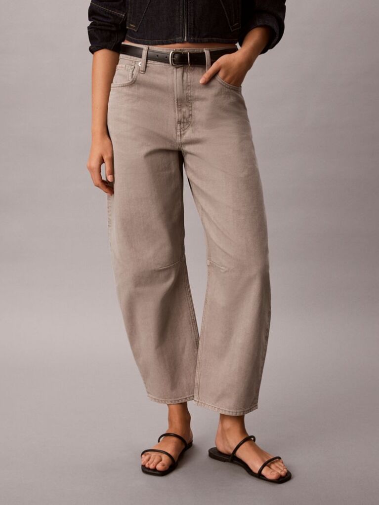 Gri Blugi Cu Croiala Barrel Si Lungime Cropped  Femei