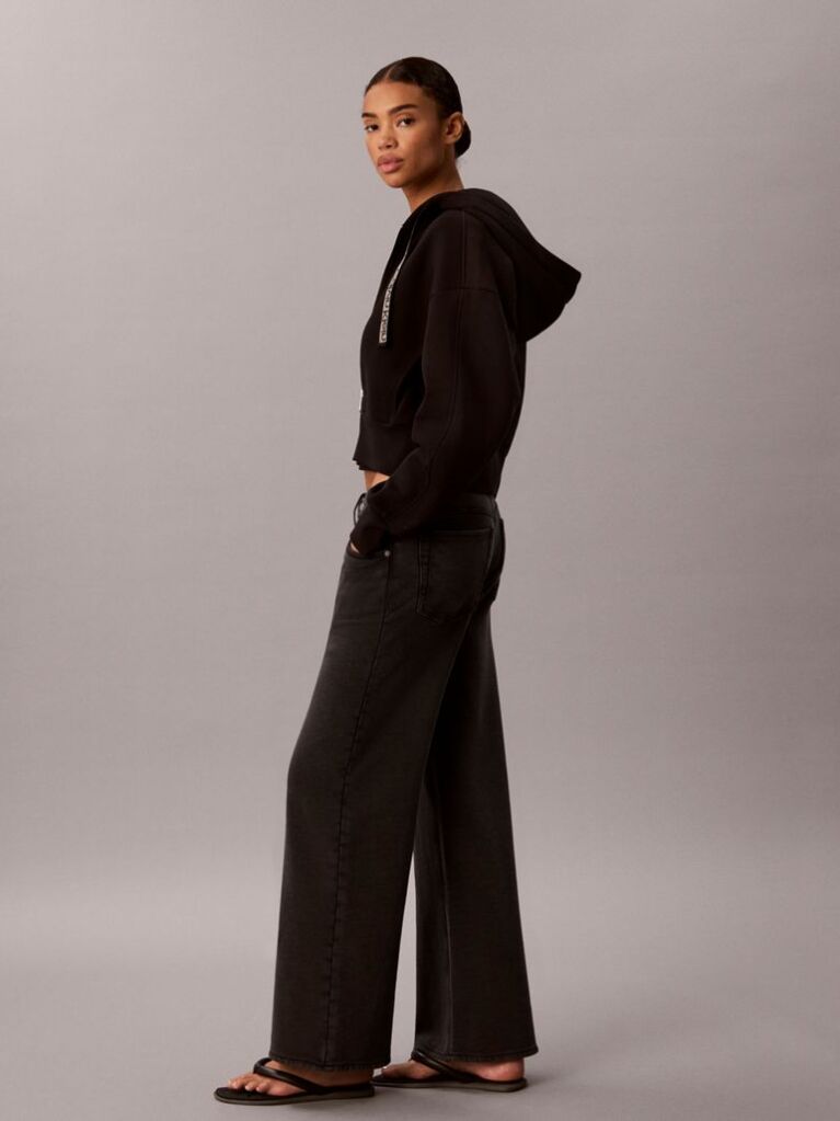 Negru Pantaloni Largi Din Bumbac Flausat  Femei