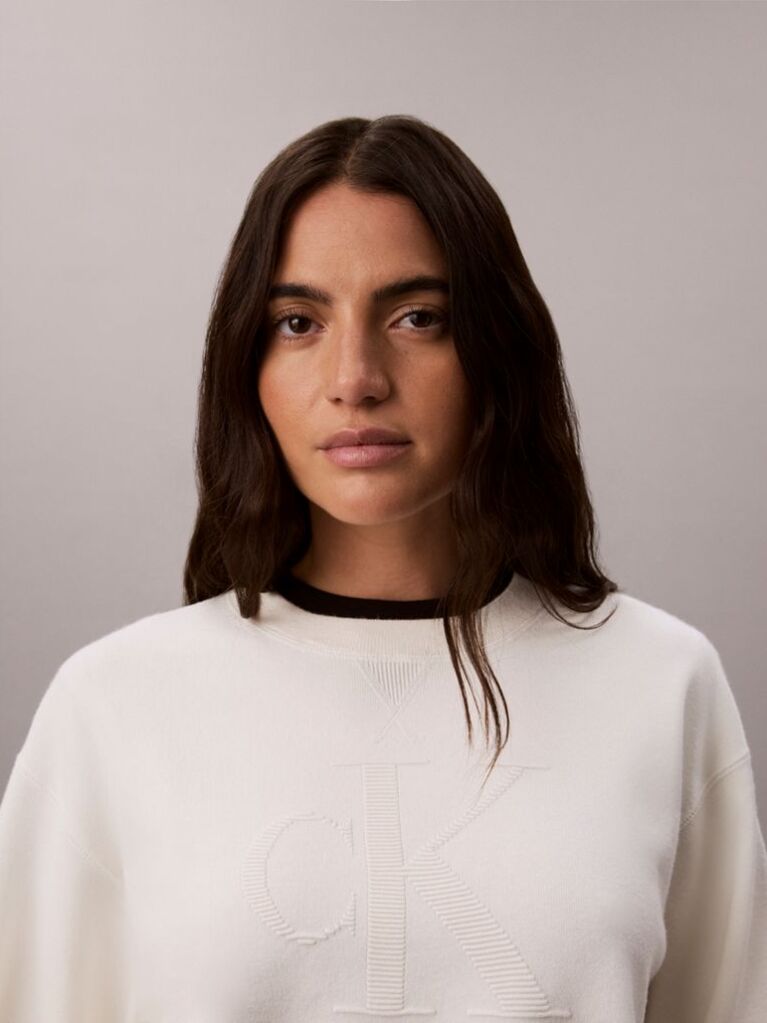 Alb Pulover Din Tricot Texturat Cu Monograma  Femei
