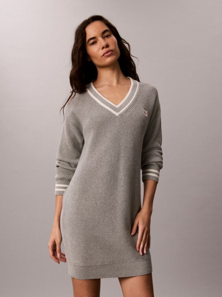 Gri Rochie Tricotata Din Bumbac, Tip Pulover  Femei