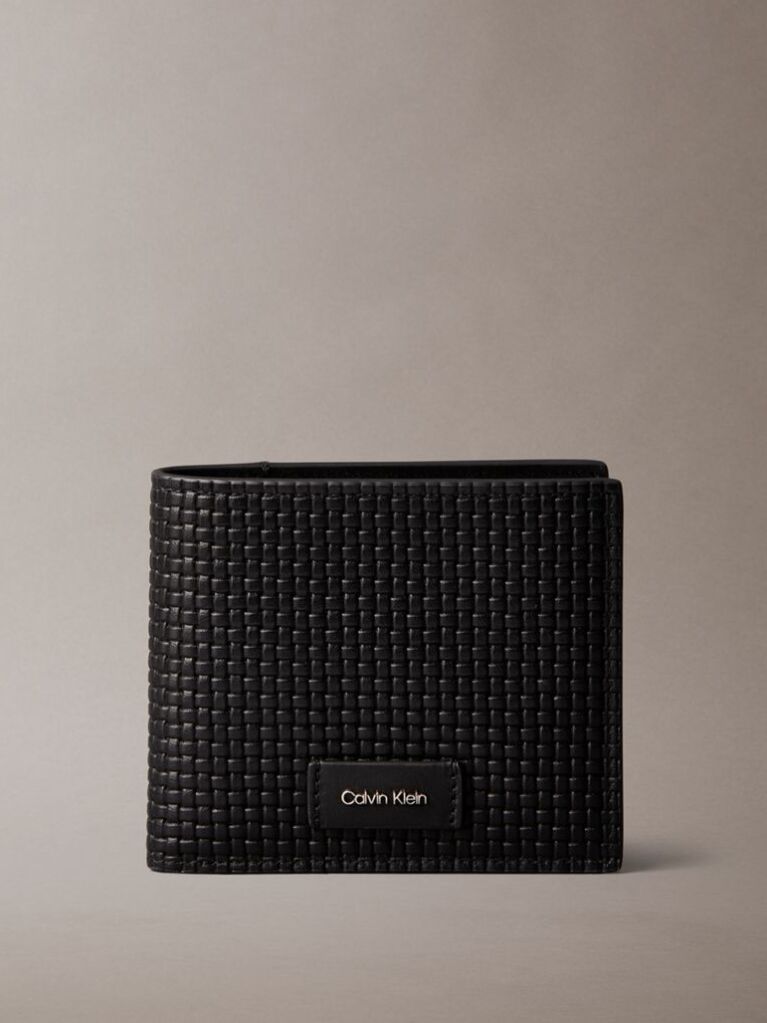 Negru Portofel Billfold Tesut Cu Logo Embosat Si Compartiment Pentru Monede  Barbati