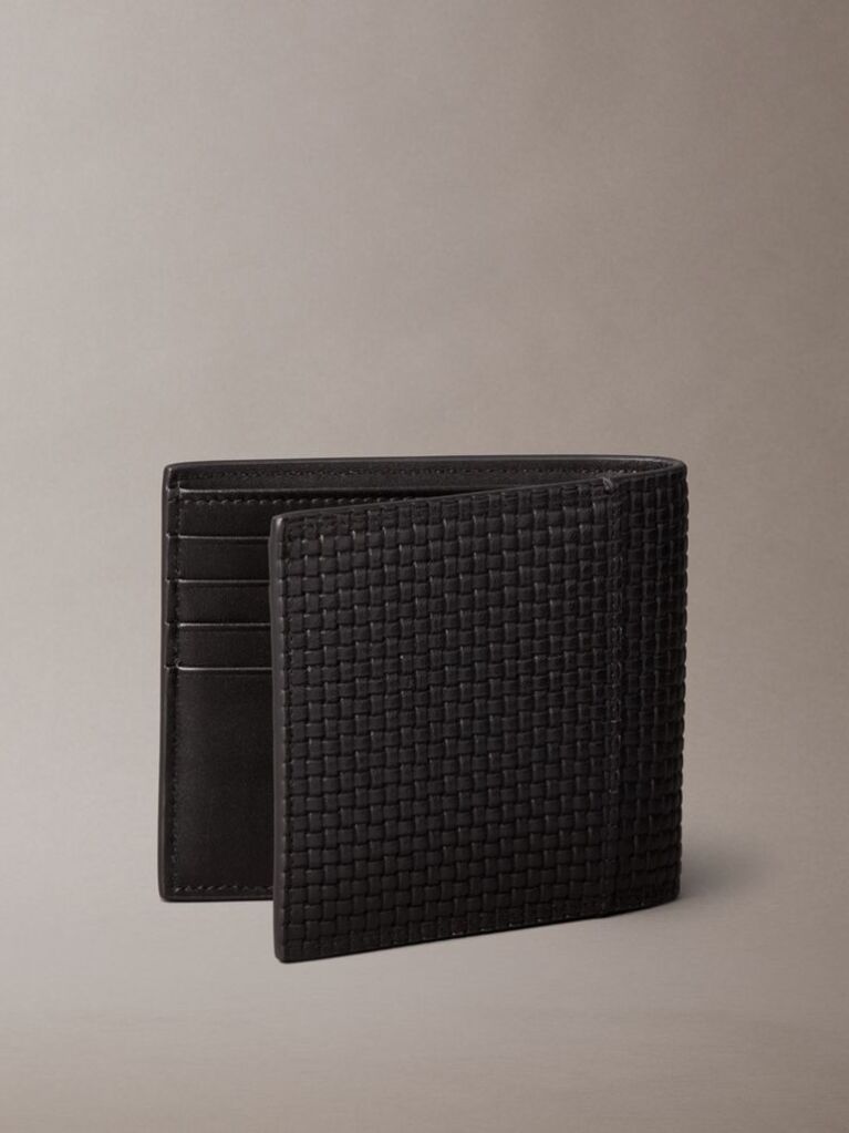 Negru Portofel Billfold Tesut Cu Logo Embosat Si Compartiment Pentru Monede  Barbati