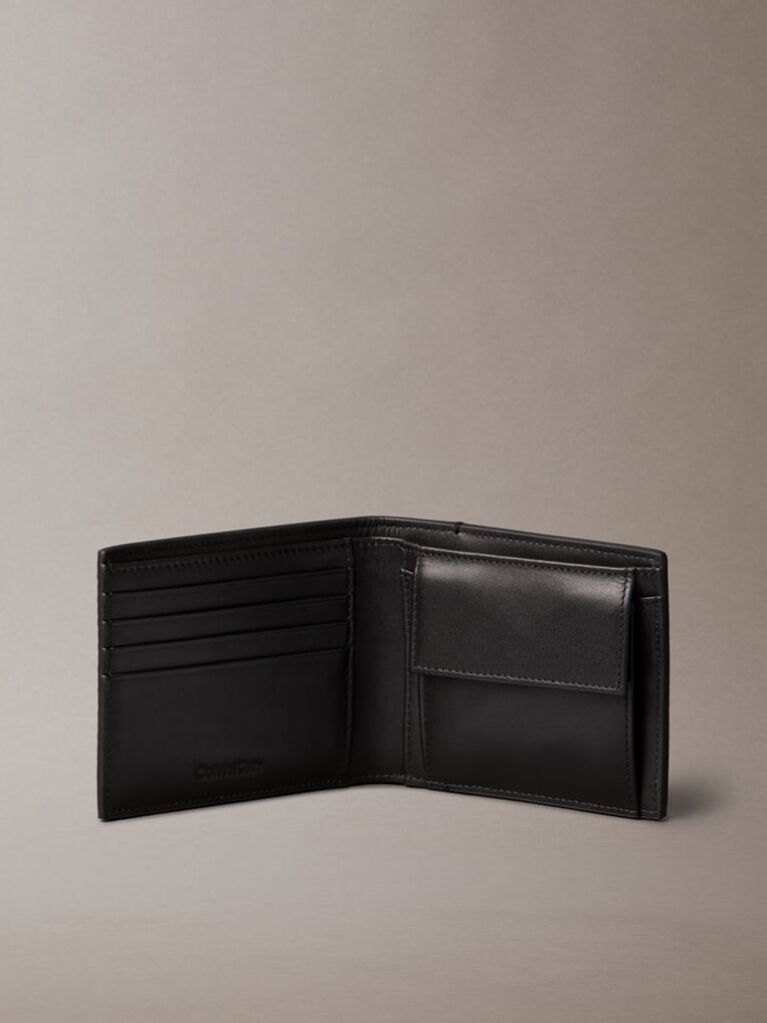 Negru Portofel Billfold Tesut Cu Logo Embosat Si Compartiment Pentru Monede  Barbati