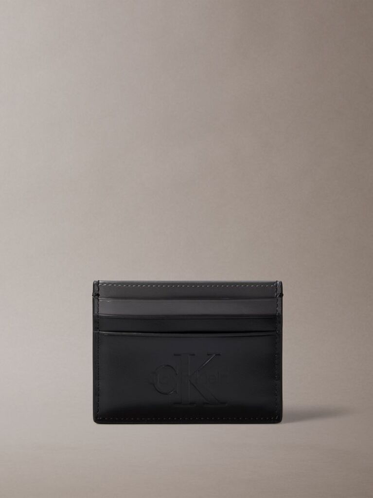 Black Embossed Logo Napa Leather Card Holder  Men