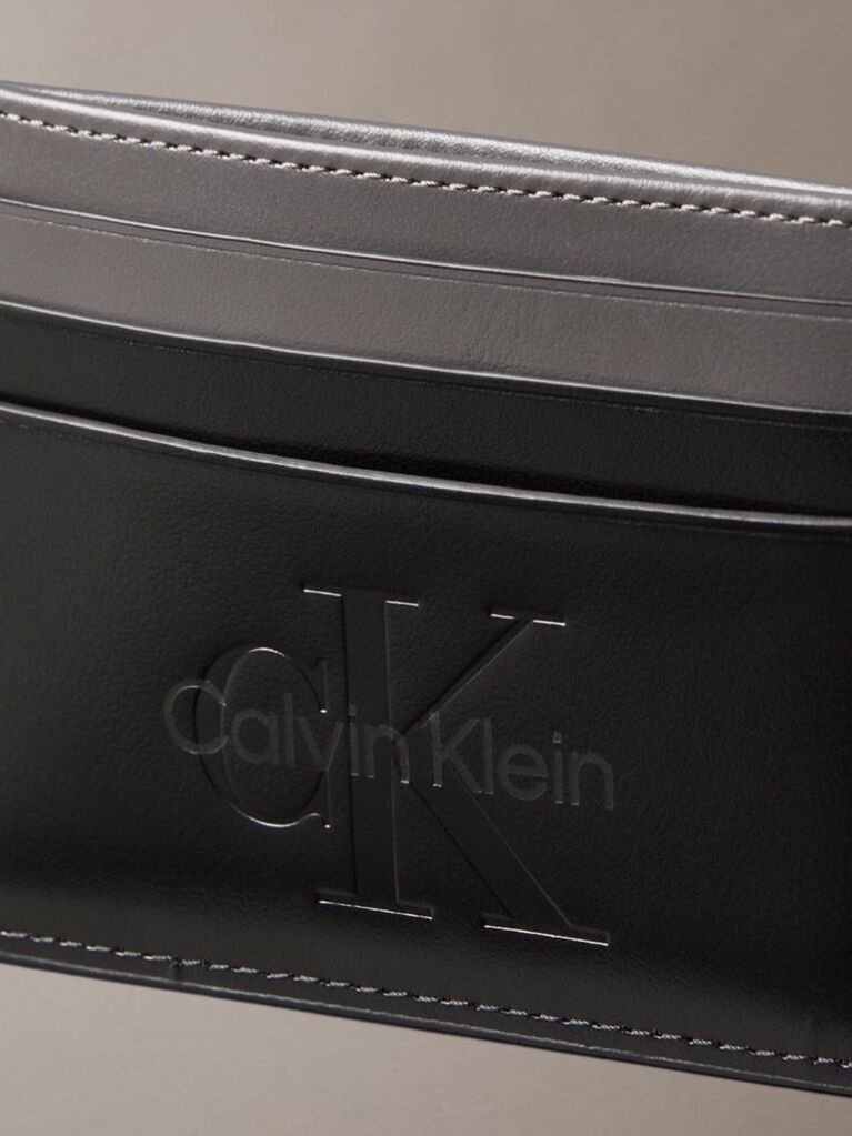 Black Embossed Logo Napa Leather Card Holder  Men