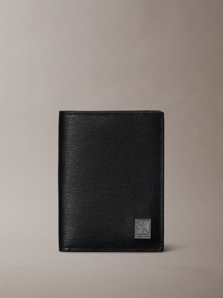 Negru Portofel Pliabil Din Piele Cu Protectie RFID Si Logo Emblematic  Barbati