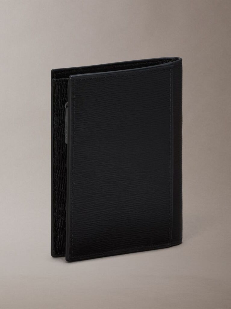 Negru Portofel Pliabil Din Piele Cu Protectie RFID Si Logo Emblematic  Barbati