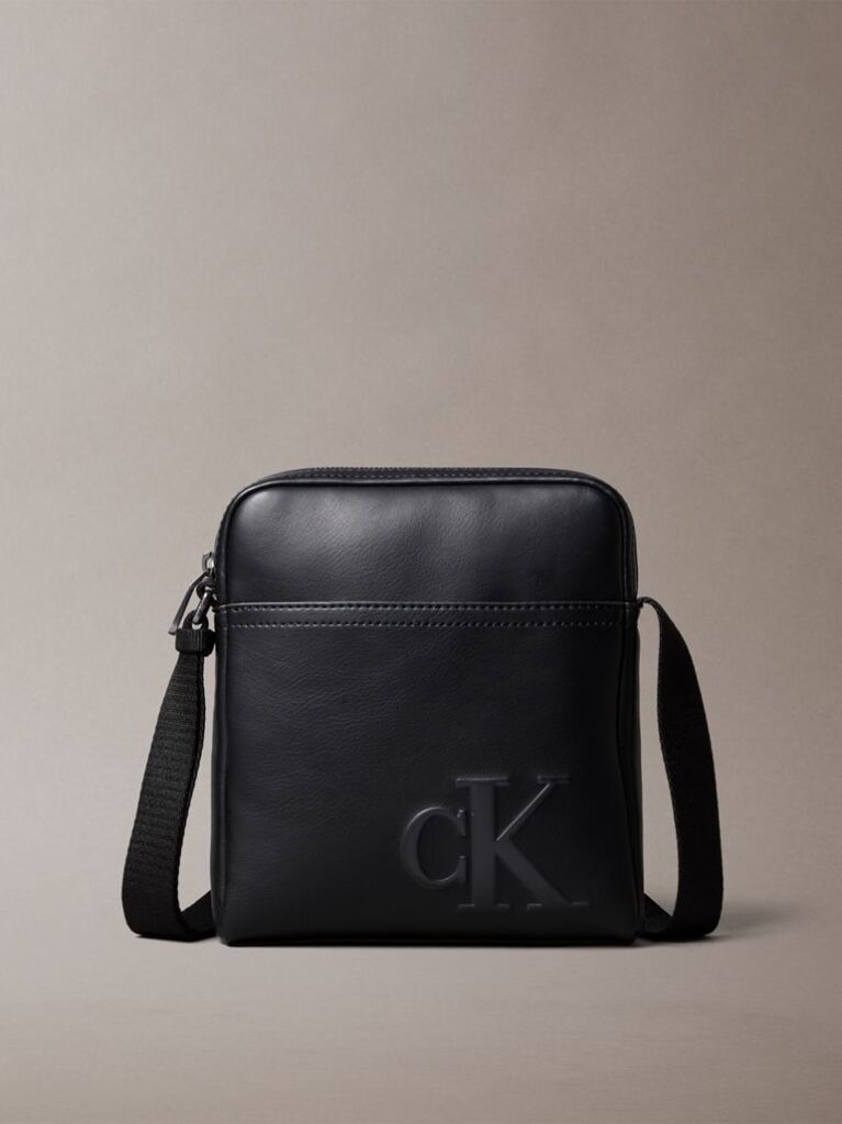 Negru Geanta Tip Reporter Cu Logo Monogram Embosat  Barbati