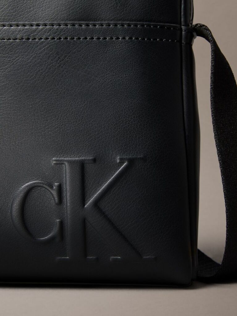 Negru Geanta Tip Reporter Cu Logo Monogram Embosat  Barbati