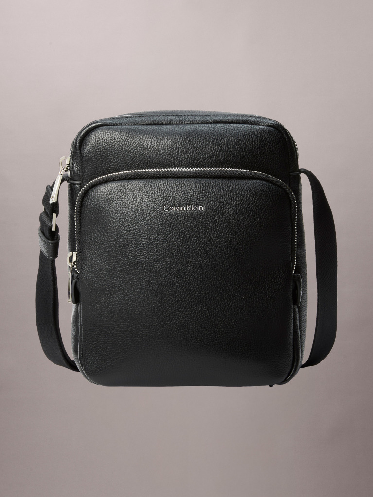 Black Textured Logo Crossbody Reporter Bag  Men