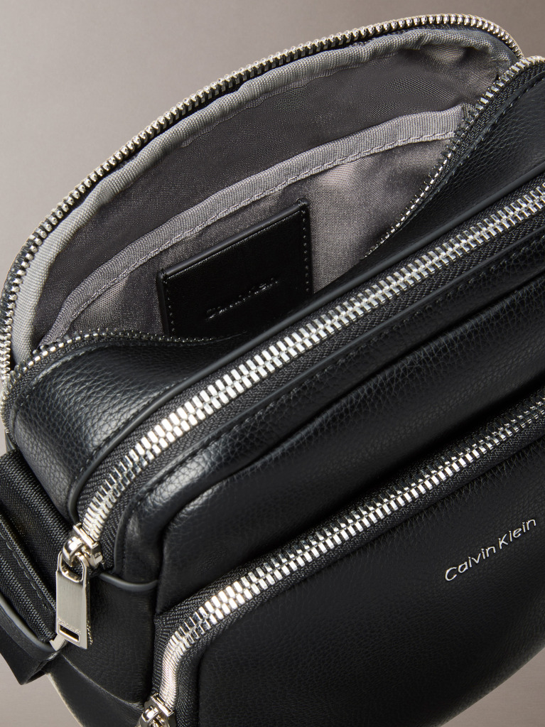 Black Textured Logo Crossbody Reporter Bag  Men
