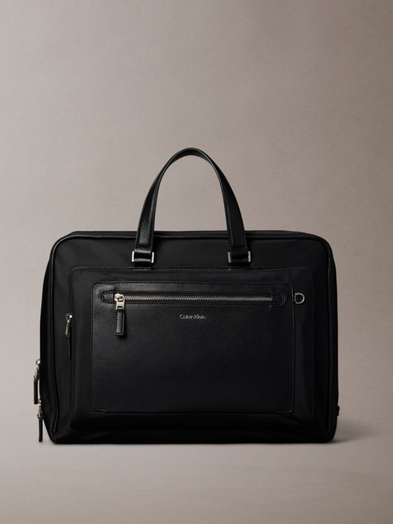 Negru Geanta De Laptop Slim Cu Logo In Relief  Barbati