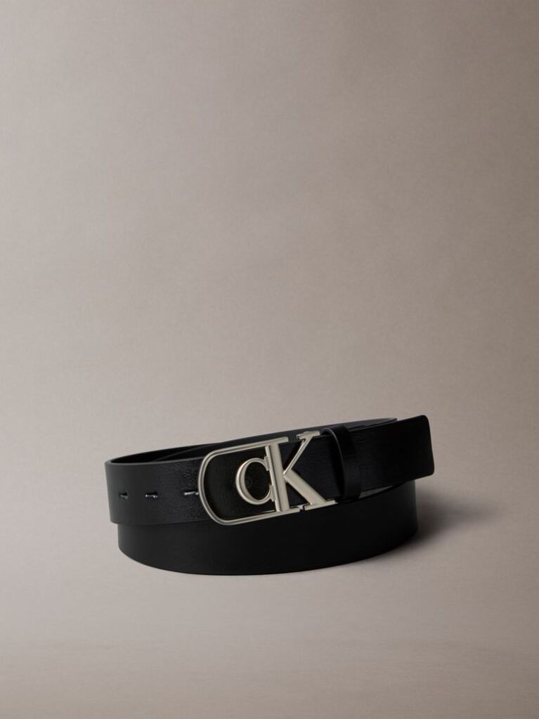 Black Full Grain Leather Logo Belt  Men