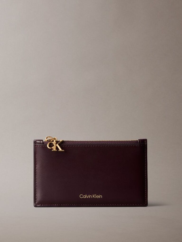 Red Leather Zip Card Holder  Women