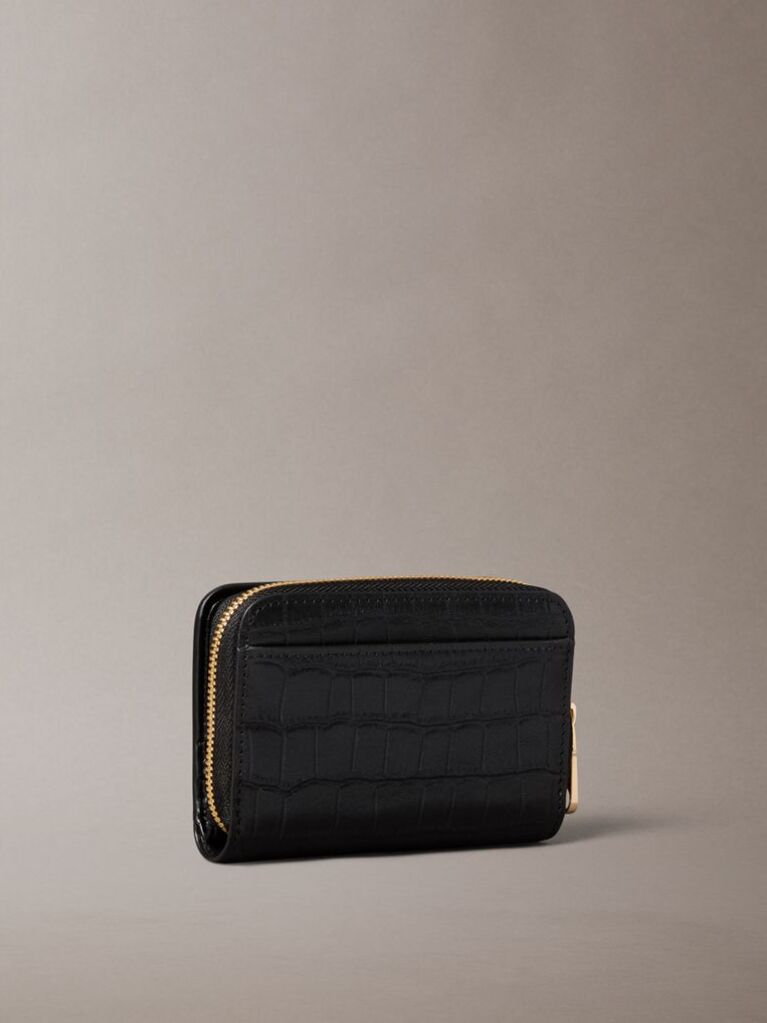 Negru Portofel Din Piele Cu Efect Croco Si Protectie RFID  Femei